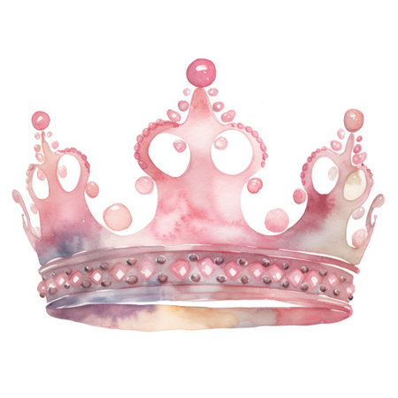Dreamy pink crown illustration, watercolor on white..の素材