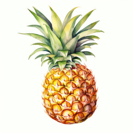 Realistic watercolor of a pineapple with vibrant green leavesの素材