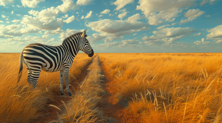 zebra crossing the savannah in namibia savannah.の素材