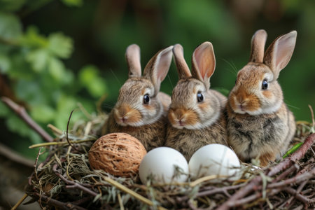 Bunny Haven: Adorable bunnies frame your festive message.の素材