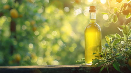 limoncello bottle on summer blurred bokeh background.の素材