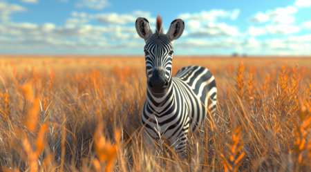 zebra crossing the savannah in namibia savannah.の素材