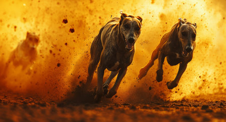 greyhounds race in a competitive race.の素材