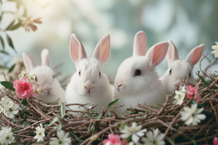 Bunny Haven: Adorable bunnies frame your festive message.の素材