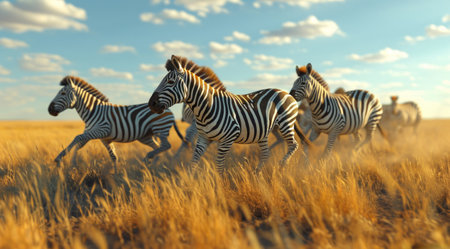 zebra crossing the savannah in namibia savannah.の素材
