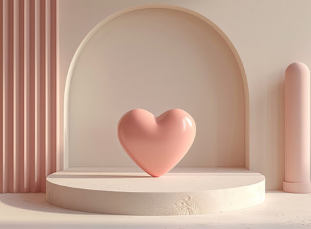 an empty table next to a pink heart shaped display.の素材