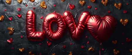the word love is placed on Valentine's day on black background.の素材