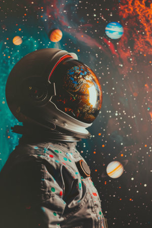 The lonely astronaut's portrait is positioned on the left side of the frame..の素材