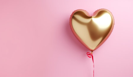 valentines day balloon with gold and pink foil on pink background.の素材