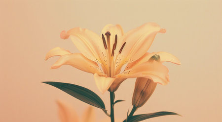 closeup image of a yellow lily flower.の素材