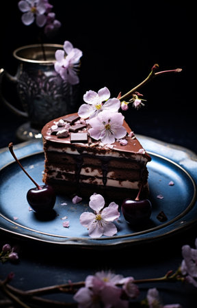 a chocolate cake sitting in a platter.の素材