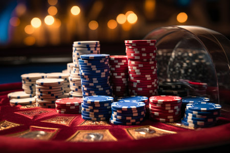 a casino with casino chips on top of a table.の素材