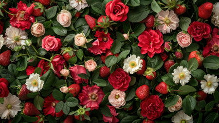 A vibrant salad with baby spinach, strawberries, goat cheese, and a balsamic reduction.の素材