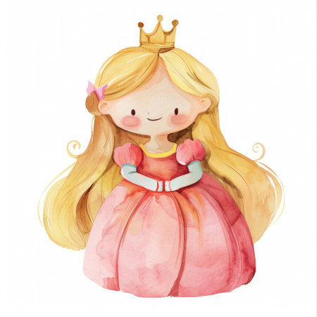 cute watercolor princess pwl isolated on white.の素材