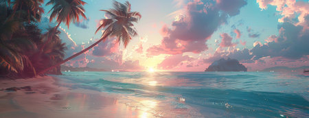 beach with palm trees and sand.の素材