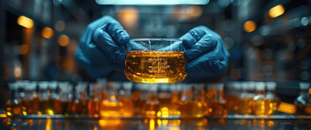 research chemistry laboratory lab chemist is holding an empty container.の素材