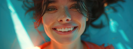 close up image of a woman smiling.の素材