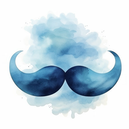 A realistic watercolor depiction of a mustache on a simple white backdrop, showing intricate details and shading.の素材