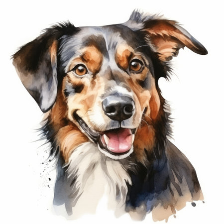 A black and brown dog standing on a plain white background.の素材