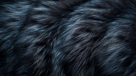 Detailed view of a black fur texture, showing the intricate pattern and depth of the fibers.の素材