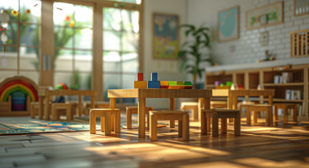 A room filled with various wooden furniture pieces such as tables, chairs, shelves, and cabinets.の素材