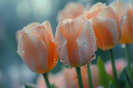 A cluster of vibrant yellow flowers is seen with water droplets resting on their petals.の素材