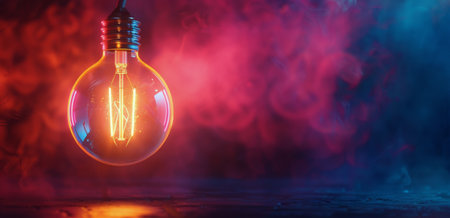 A bright light bulb hanging from a wire, illuminating the surroundings with its warm glow.の素材