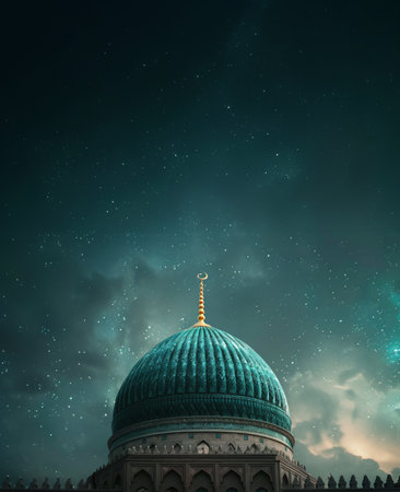 A green dome sits on top of a building against a backdrop of a cloudy sky.の素材