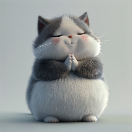 A cat sitting down with its eyes closed in a relaxed position.の素材