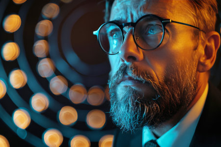 A man with a beard dressed in a formal suit and tie.の素材