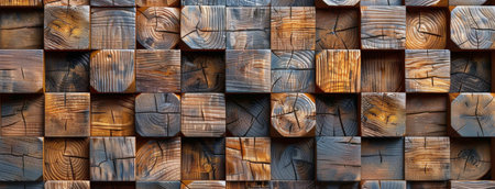 A wooden wall constructed from various pieces of wood, displaying a mix of textures and colors in a structured pattern.の素材