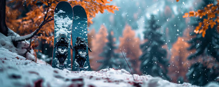 A series of snowboards neatly aligned next to each other.の素材