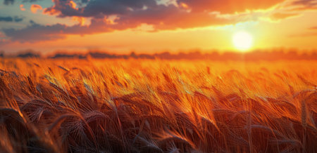 A field of grass under the bright suns rays in the background, creating a warm and vibrant scene.の素材