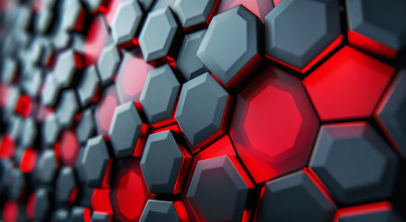 Detailed close up view of a red and black wall, showing the vibrant colors and textures.の素材