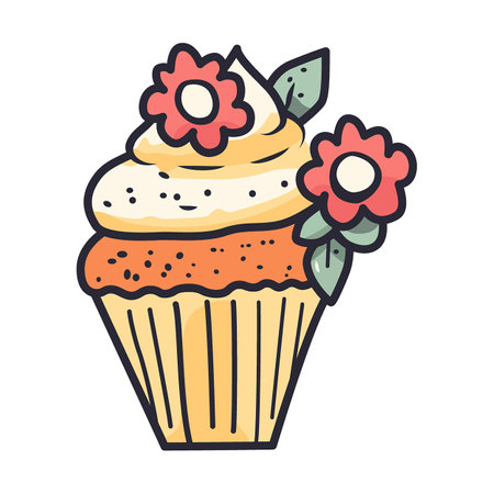 Decorative cupcake with frosting and flowers for festive celebrations and eventsのイラスト素材