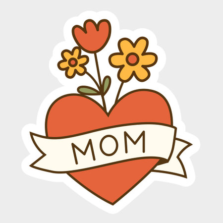 Mom Heart Flower Sticker Design Mother's Day. Vector Illustration EPS10のイラスト素材