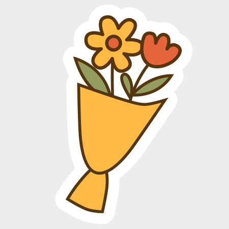 Colorful Flower Bouquet Mother's Day Sticker Illustration. Vector Illustration EPS10のイラスト素材