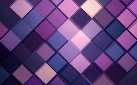 A vibrant arrangement of squares in various shades of purple and pink creates a visually striking geometric pattern, showingcasing depth and layering in a modern style.の素材