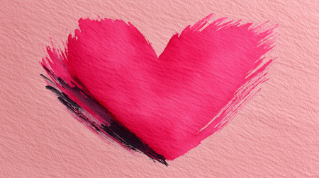 A bright pink watercolor heart is painted on a soft pink paper background. The heart has bold strokes that create a vibrant and expressive feel, perfect for decoration.の素材