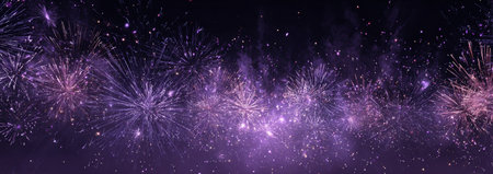 Bright fireworks burst in various colors over a dark sky, creating a festive atmosphere for attendees. The display draws attention and excitement from onlookers below..の素材