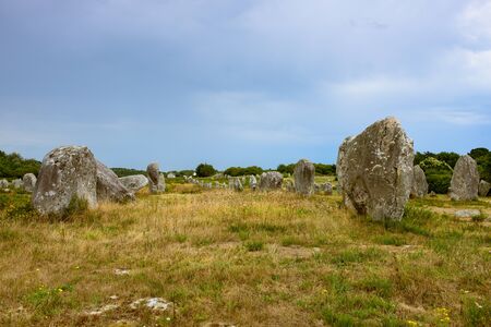 The menhir alignments of Carnac stretches over many milesの写真素材