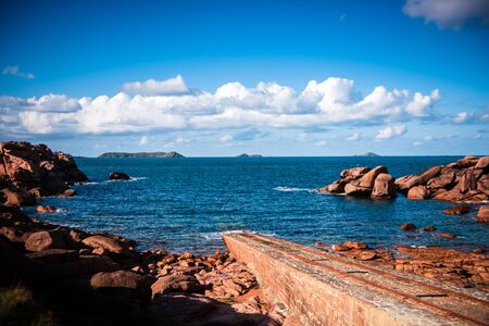 Boat ramp on the pink granite coastの写真素材