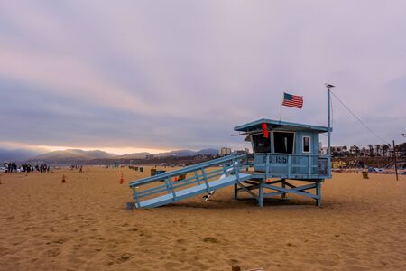 Watch tower on Santa Monica beachの写真素材