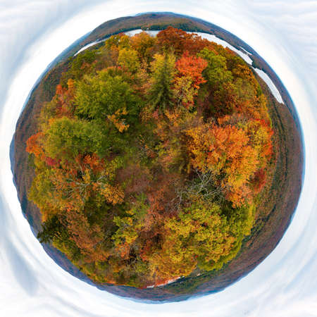Mini planet view of Adirondack from top of Kane mountain during
