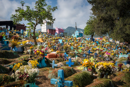 Toumbs and colored cross in Chichicastenango graveyardの写真素材