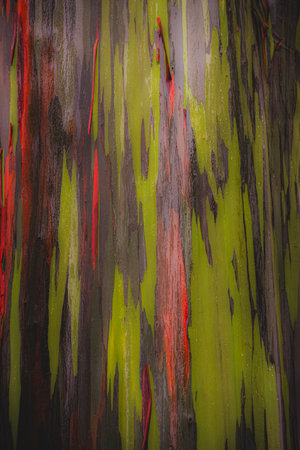 Close up view on a trunk of a rainbow eucalyptusの写真素材