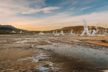 El tatio geothermal area in Chileの写真素材