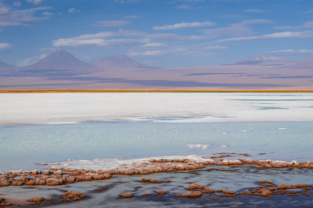 Colorful laguna tebinquiche in northern chileの写真素材