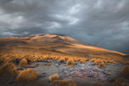 Mountains and dramatic clouds at sunset
