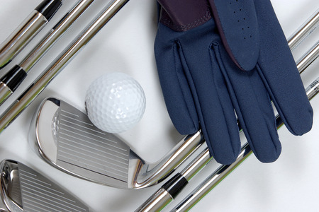 golf club and ball isolated on whiteの写真素材